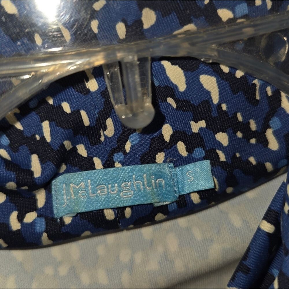 J. McLaughlin Blue Dot Mock Neck Stretchy Dress - Picture 7 of 11